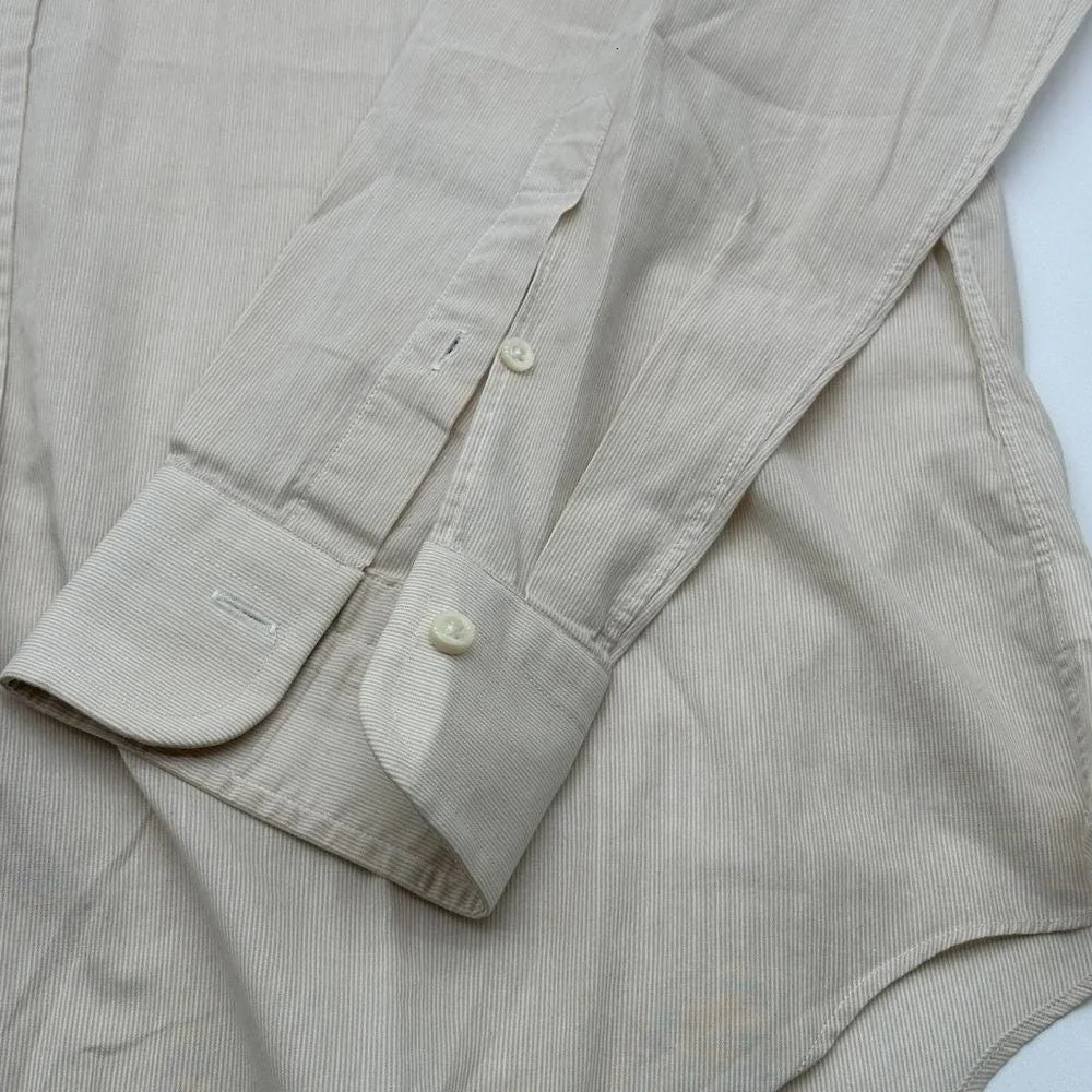 Ermenegildo Zegna Mens Beige Micro Stripe Cotton Button Down‎ Shirt Size 42 16.5